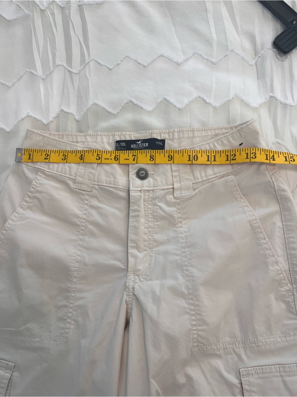 Hollister Cream Wide Leg Cargo Pants Women’s 24 Long High-Rise Utility Trousers - Picture 7 of 9